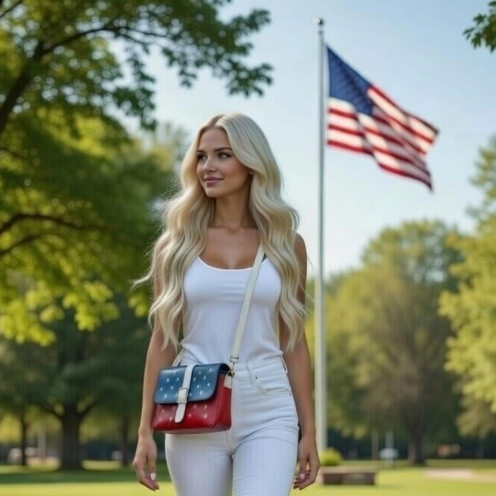 Red white blue crossbody faux leather purse adjustable strap festival Chic.